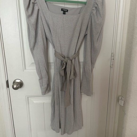 Express Gray Long Sleeve Dress with Tie Waist - Picture 1 of 3